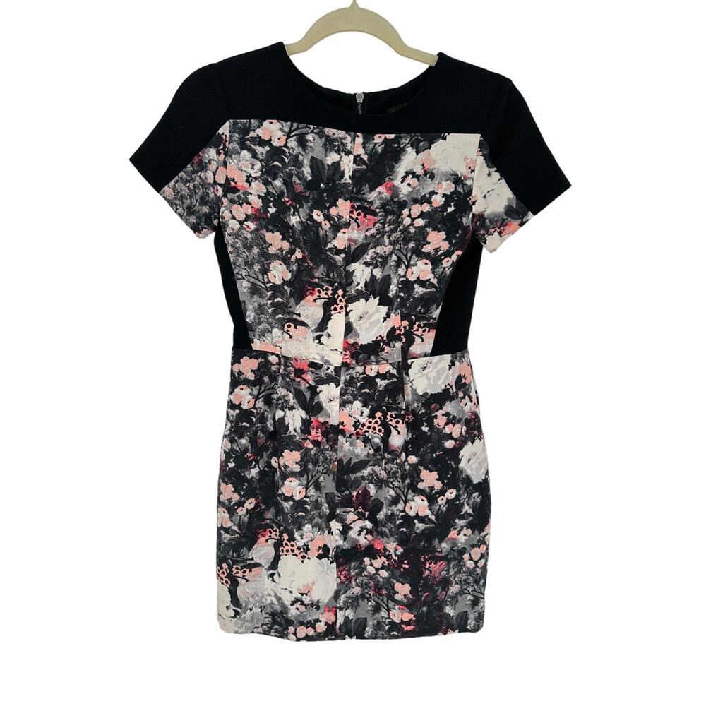 Club Monaco Willa Sheath Mini Dress Black Pink‎ Floral Coquette Party Women's 00